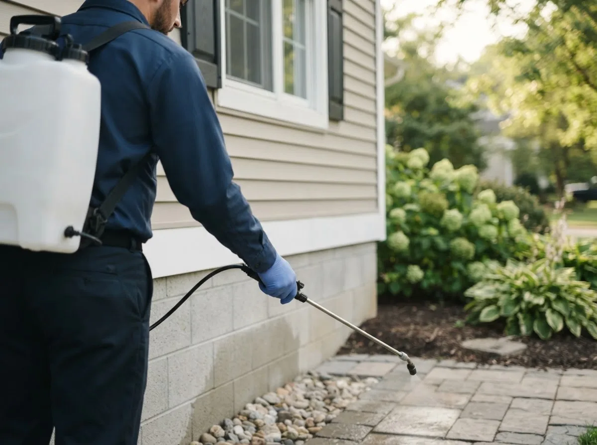 Pest control technician inspecting a home in Prentice, WI